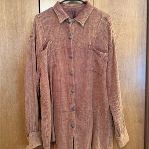 Textured Button-Front Shirt Jacket in Rust